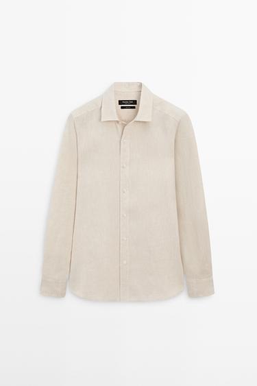 Zara Regular fit 100% linen delavé shirt - Beige