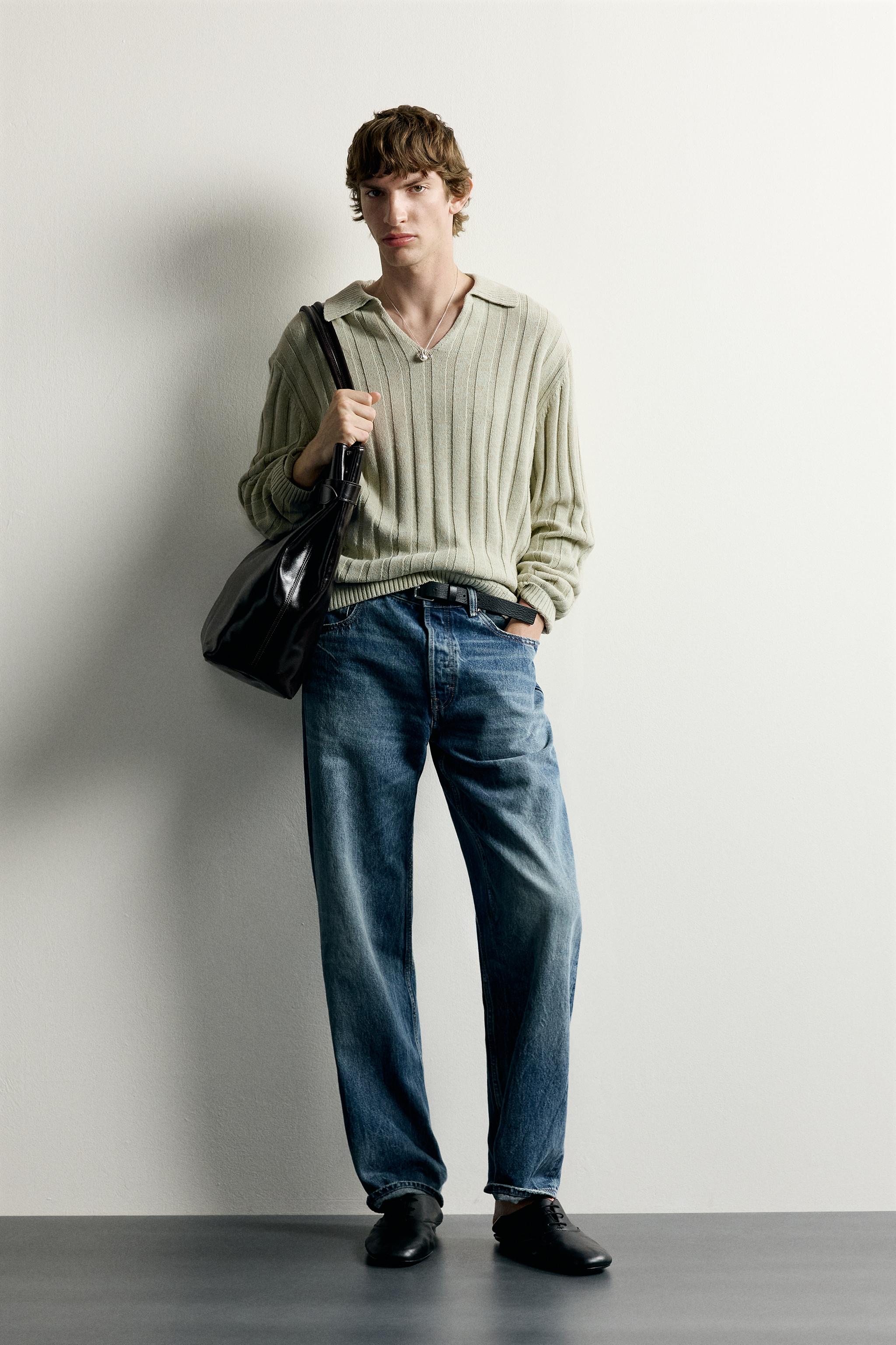LINEN-COTTON RIBBED KNIT POLO