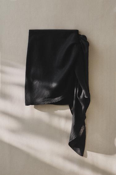 SHORT LINEN BLEND BEACH SARONG WITH KNOT - Black by Zara - Image 4