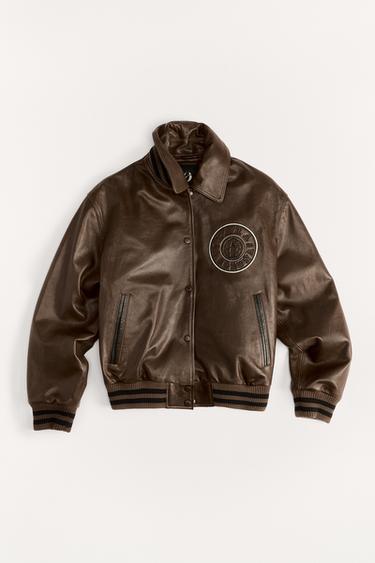 BOMBER EN CUIR VARSITY 50TH ANNIVERSARY - Toffee de Zara - Image 1