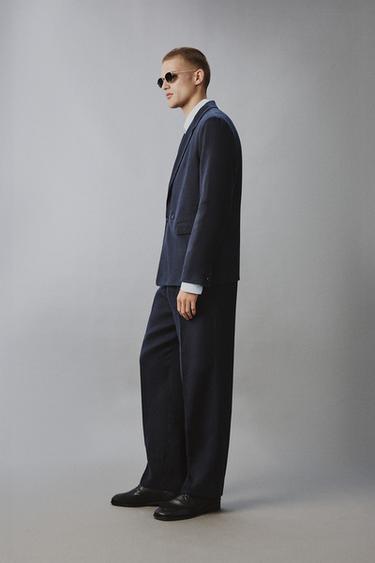 PANTALON DE COSTUME À DOUBLES PLIS EN LIN ET COTON - Indigo de Zara - Image 3
