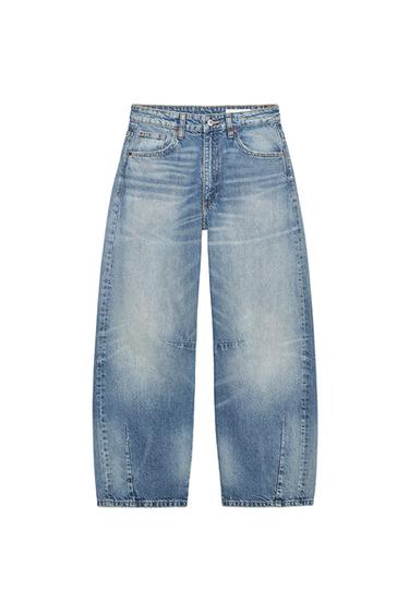 JEANS TRF BAGGY BALLOON بسرج متوسط - أزرق الخاص بـ Zara
