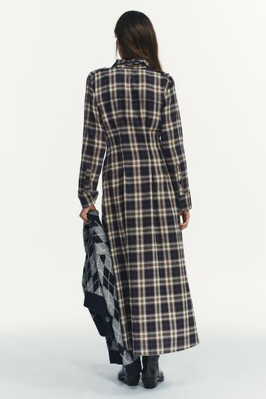 CHECKED PLEATED MIDI DRESS - Brown-Blue by Zara - Image 5