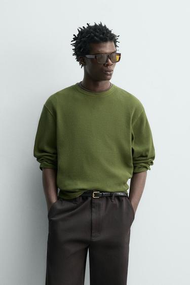 WAFFLE-KNIT TEXTURED T-SHIRT - Khaki by Zara