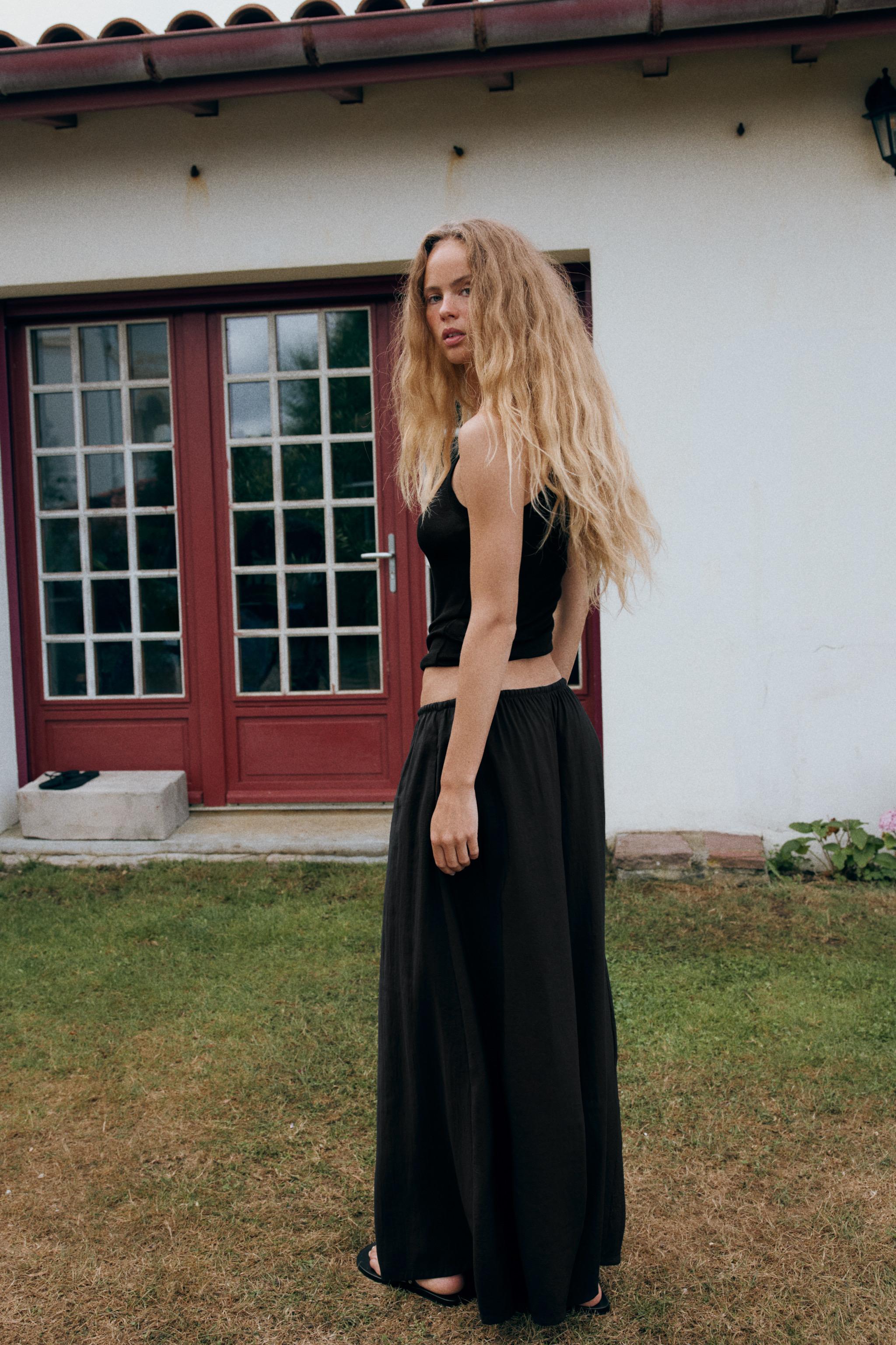 Женские брюки Zara FLOWY DRAWSTRING PALAZZO PANTS — фото 5