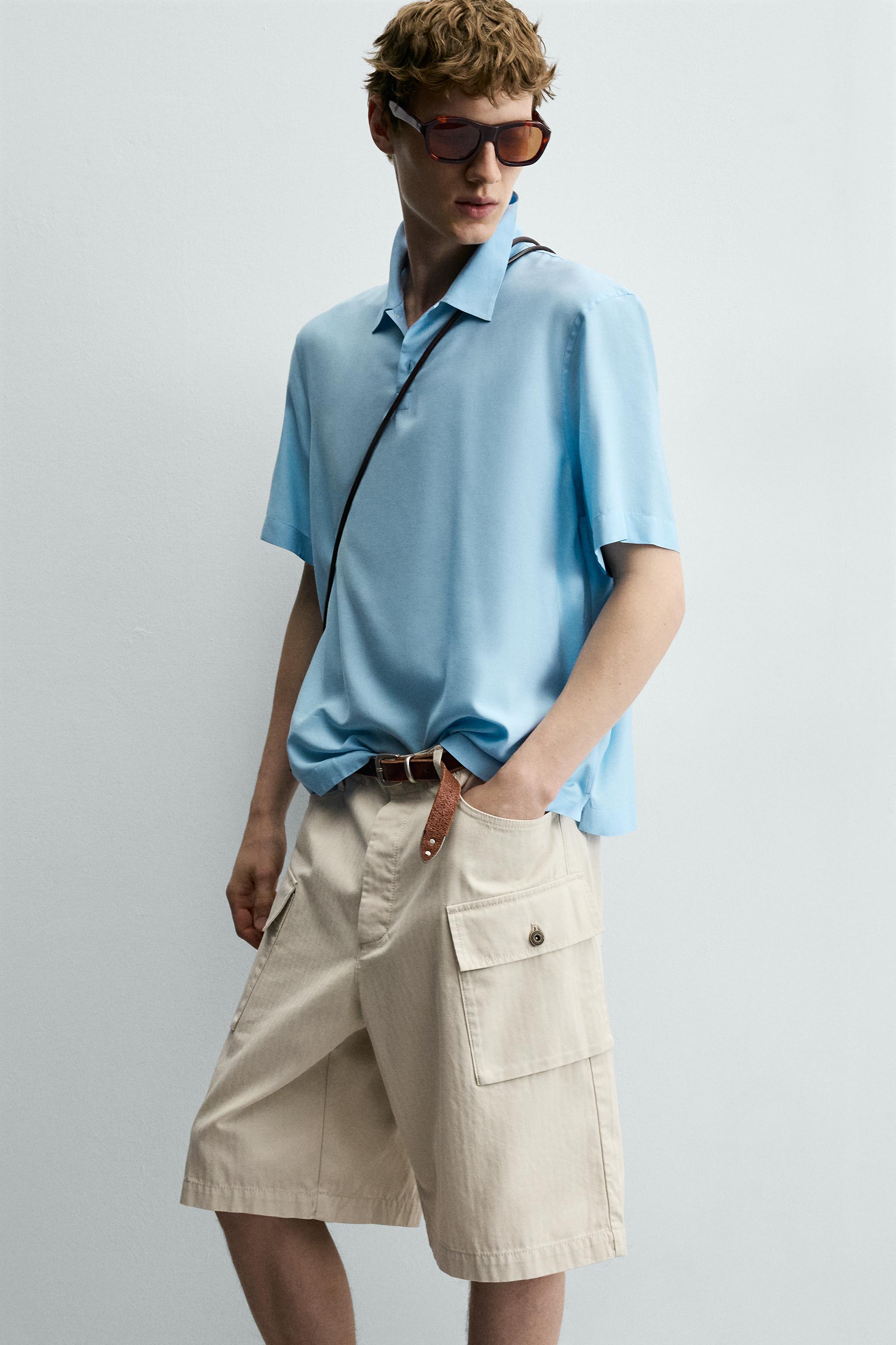 REGULAR FIT HERRINGBONE CARGO SHORTS