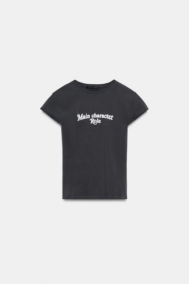 ÁO PHÔNG IN CHỮ TRƯỚC - Than củi từ Zara