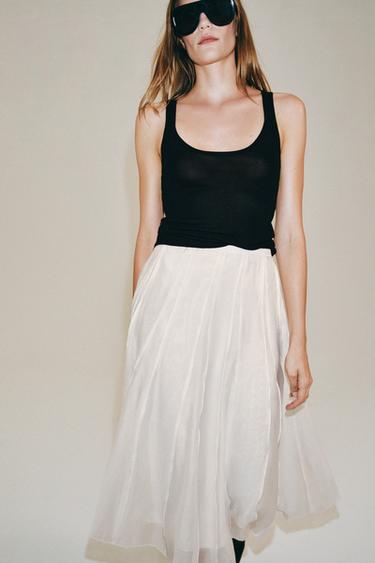 ZW COLLECTION CONTRAST FLOWING SKIRT - Oyster-white by Zara