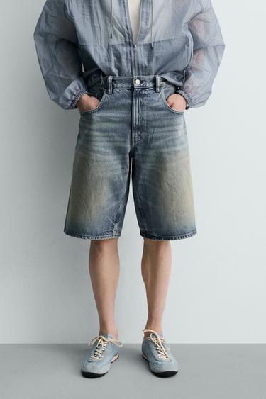 BAGGY FIT DENIM BERMUDA SHORTS - Blue by Zara