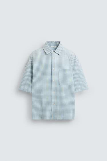 RELAXED FIT CHECK SHIRT - Blue/White by Zara