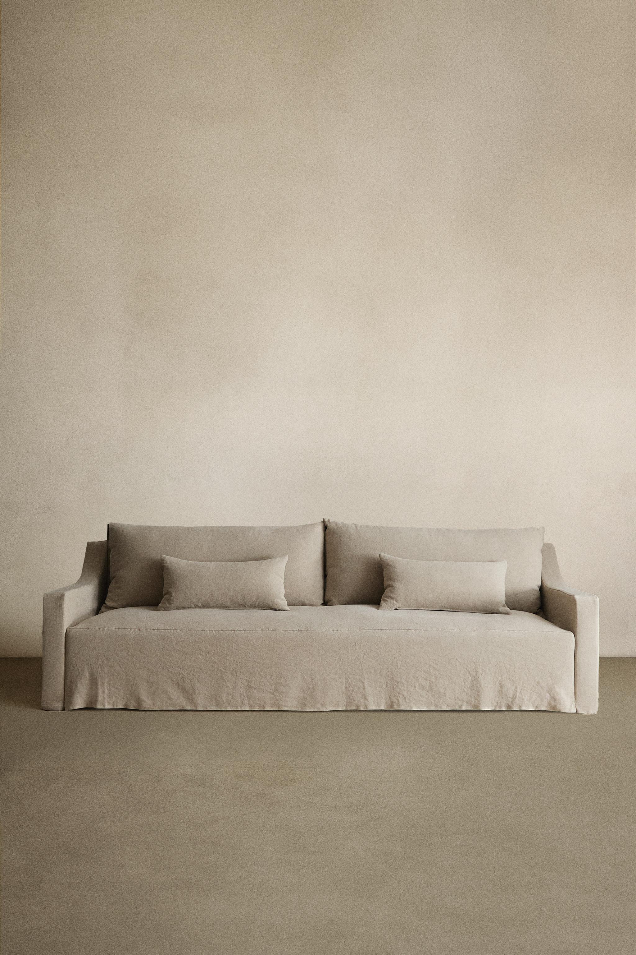 WASHED LINEN SLIPCOVER COUCH — Light beige