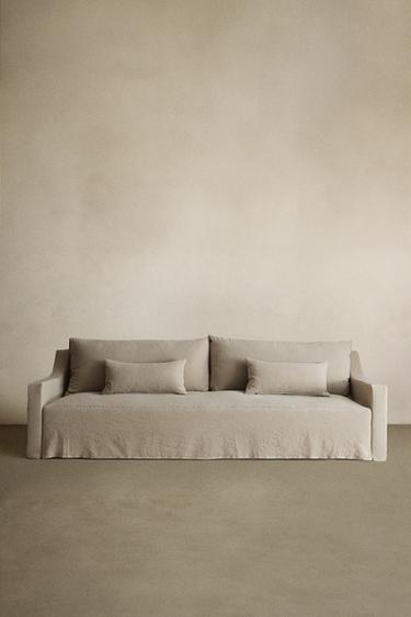 SOFA WITH REMOVABLE WASHED LINEN COVER - Light beige by Zara
