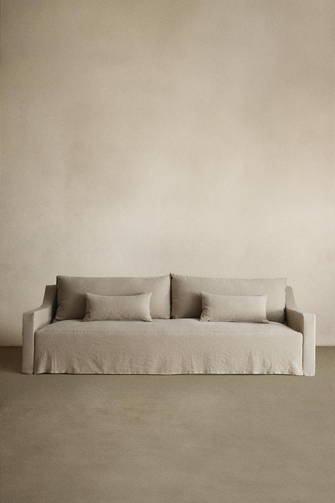 WASHED LINEN SLIPCOVER COUCH — Light beige