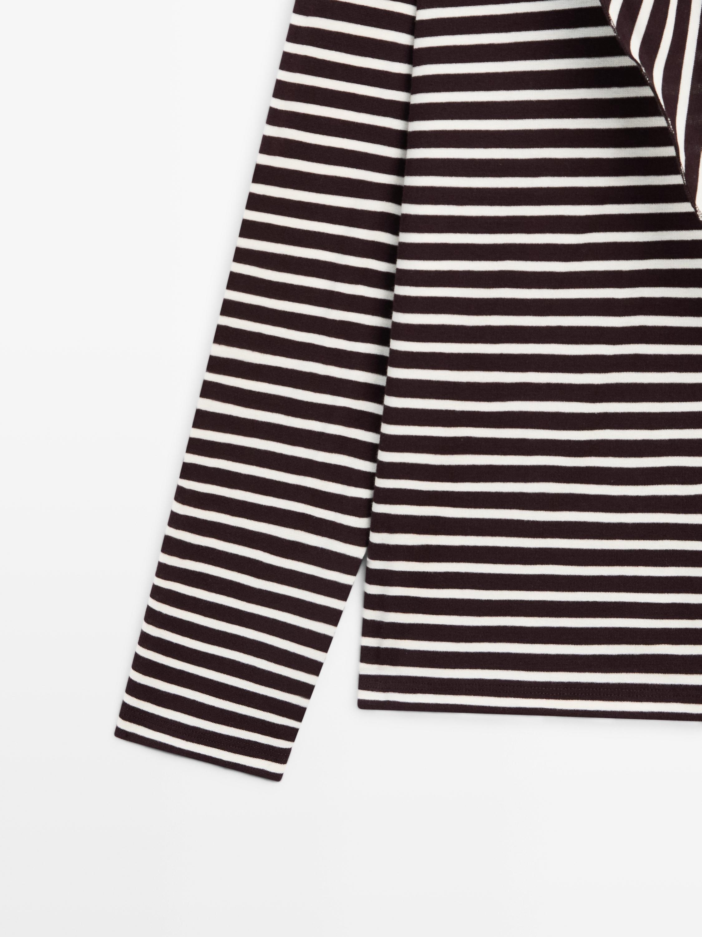 Cotton blend striped T-shirt with scarf detail