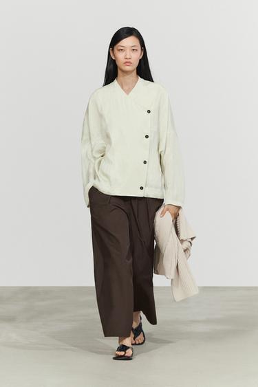 Zara Fluid wrap shirt with button detail - Pastel green - Image 0