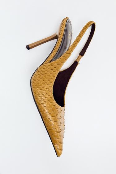 Zara EMBOSSED SLINGBACK HEELS - Mustard