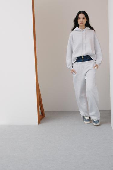 BELTED STRAIGHT-LEG FLEECE TROUSERS - Grey marl by Zara