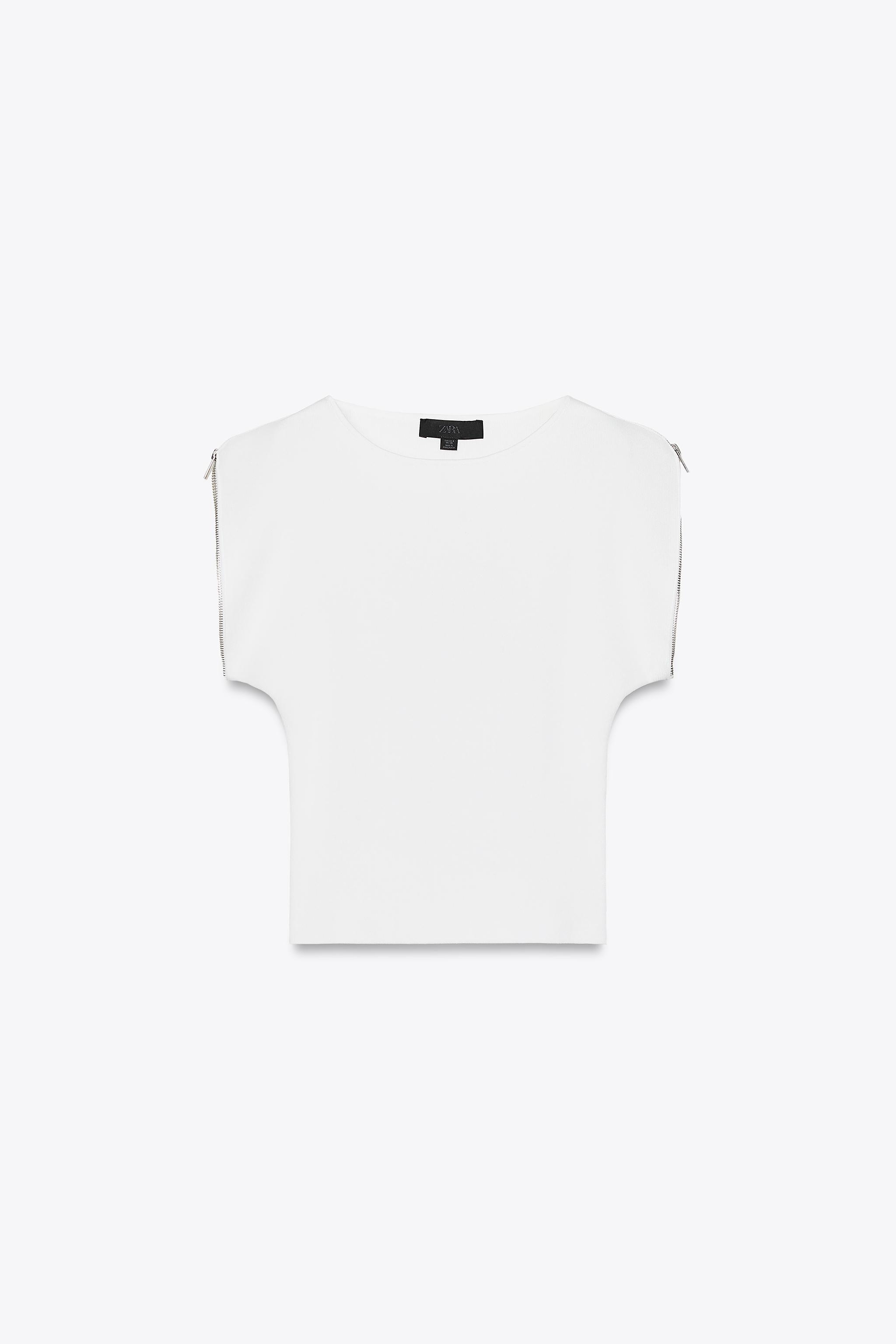 ジッパー付きニットトップス - ホワイト | ZARA Japan / 日本
