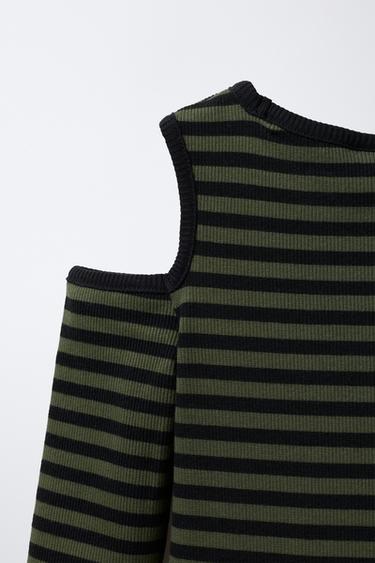 STRIPED RIBBED DRESS WITH CUT-OUT DETAIL - Black / Green by Zara - Image 3