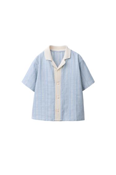 STRIPED COTTON AND LINEN SHIRT - Blue by Zara
