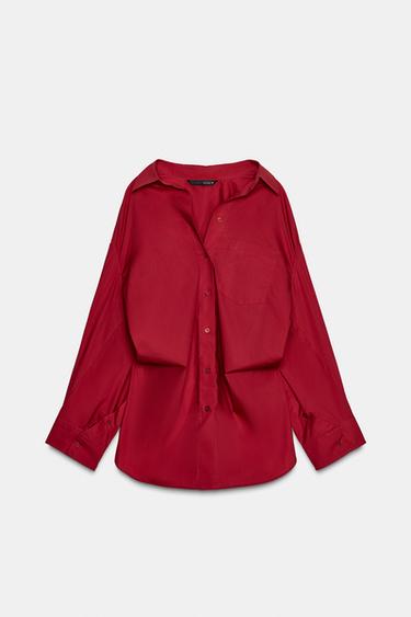 OVERSIZE POPLIN SHIRT - Dark red by Zara