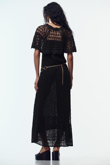POINTELLE KNIT LONG DRESS WITH RUFFLE - Black by Zara - Image 4