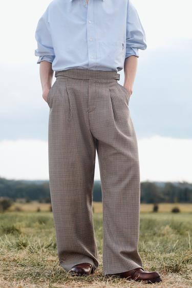 Zara LIMITED EDITION WOOL PLAID SUIT PANTS - Brown