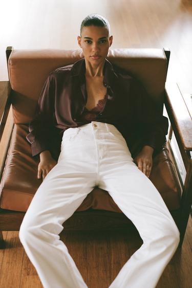 SATIN SHIRT WITH GOLD BUTTONS - Brown by Zara - Image 0