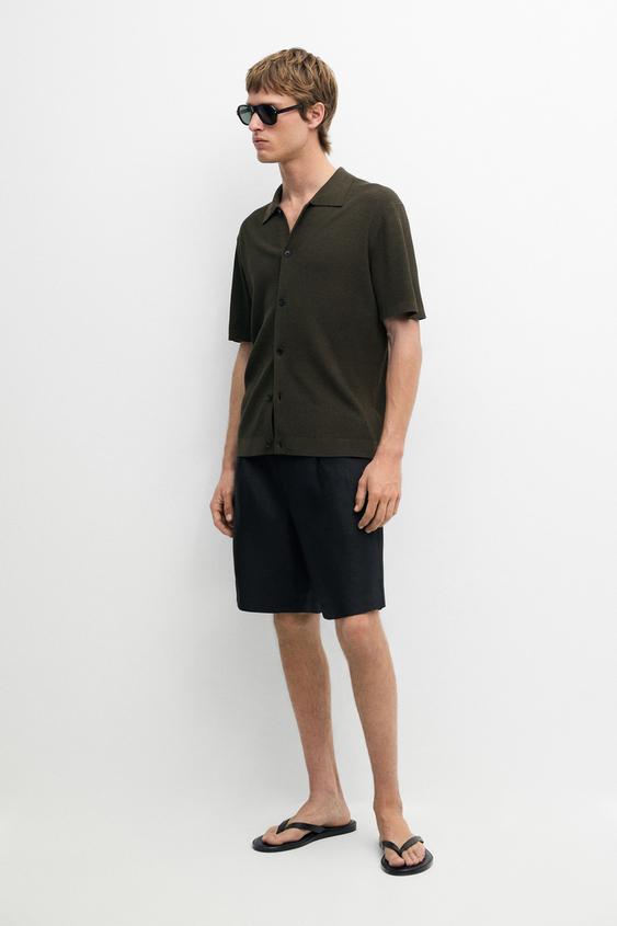 Cotton blend polo shirt with button detail from Zara - $100