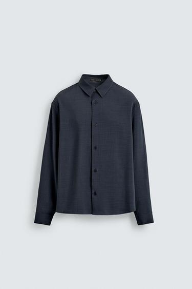 Zara RELAXED FIT FLOWY SHIRT - Navy blue