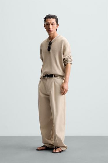 STRAIGHT-LEG PLEATED TROUSERS - camel by Zara - Image 0
