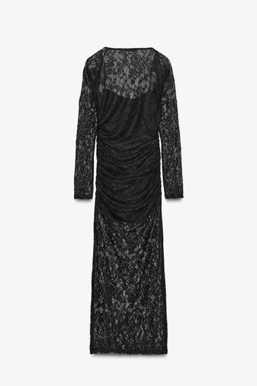 ROBE MIDI EN DENTELLE À MANCHONS - Noir de Zara - Image 6