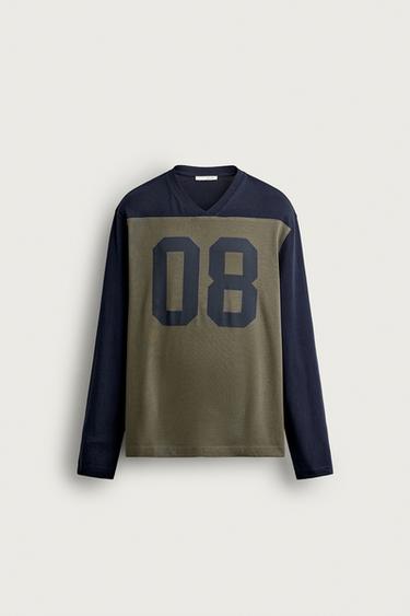 COLOUR BLOCK NUMBER T-SHIRT - Beige / Navy by Zara