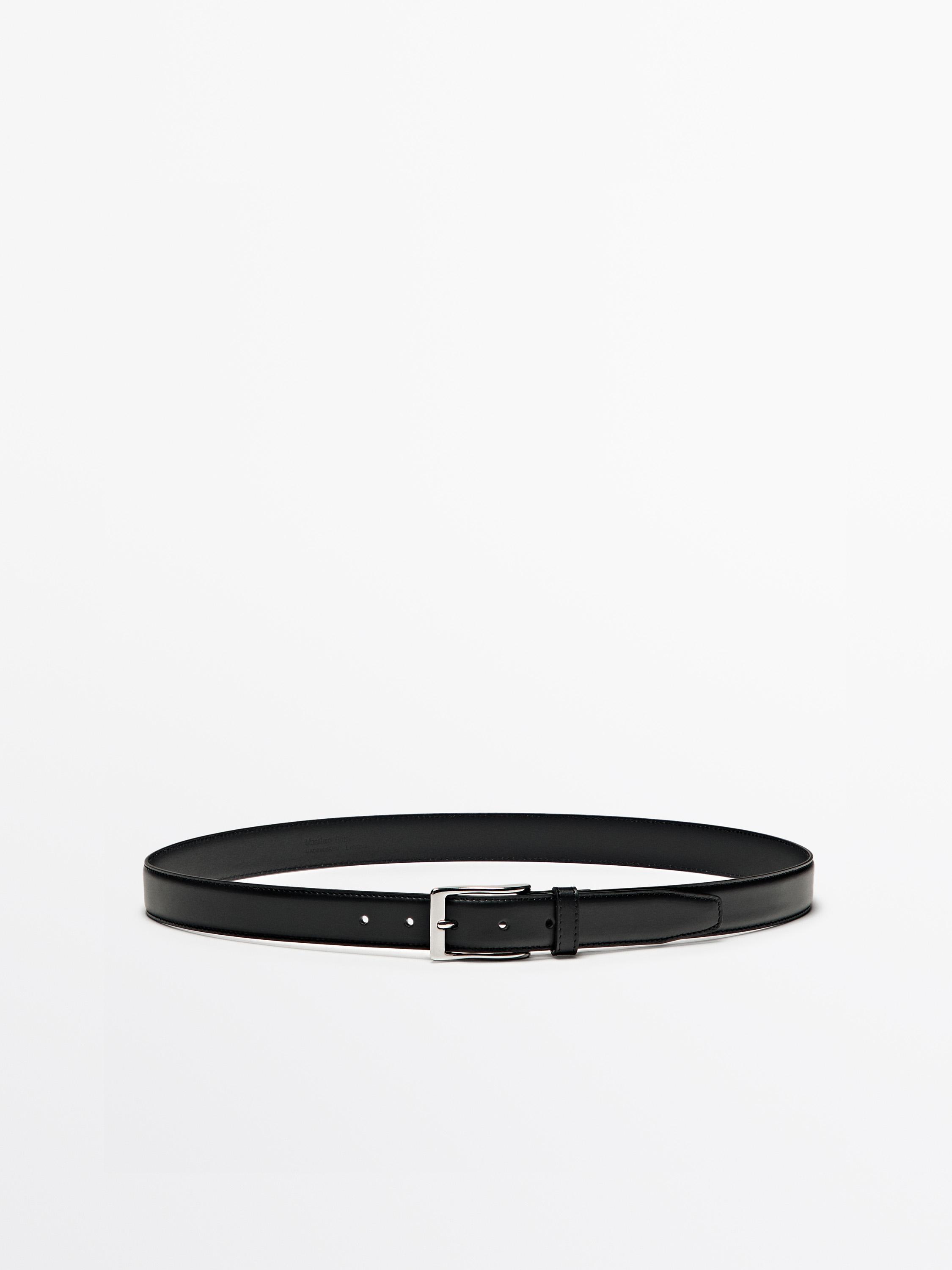 Smart nappa leather belt with topstitching — Black
