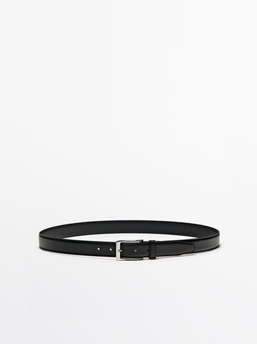 Zara Smart nappa leather belt with topstitching - Black - Image 0