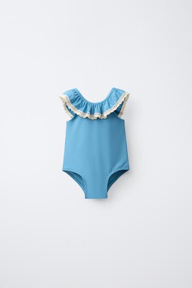 2-6 AÑOS/ TRAJE DE BAÑO CON ADORNO DE ENCAJE CONTRASTANTE