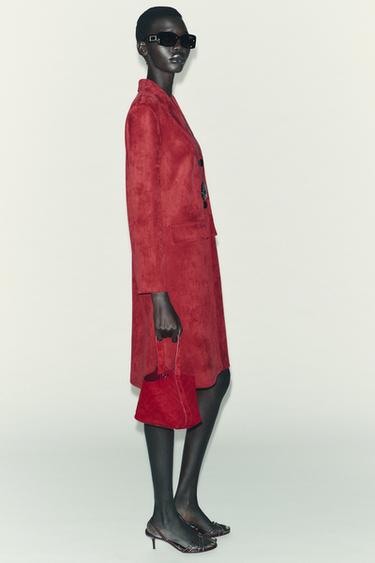 FAUX SUEDE FROCK COAT - Dark red by Zara - Image 4