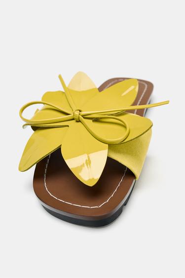 LEATHER FLOWER SANDALS - Lime Green by Zara - Image 4