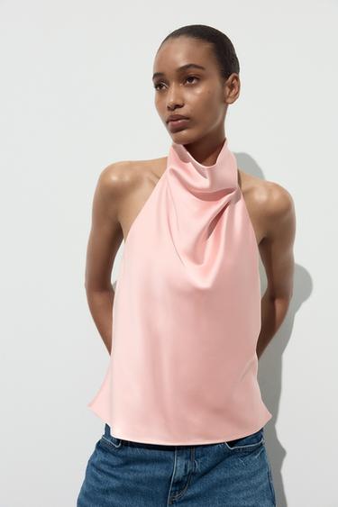 TOP HALTER SATINADO - Rosa de Zara