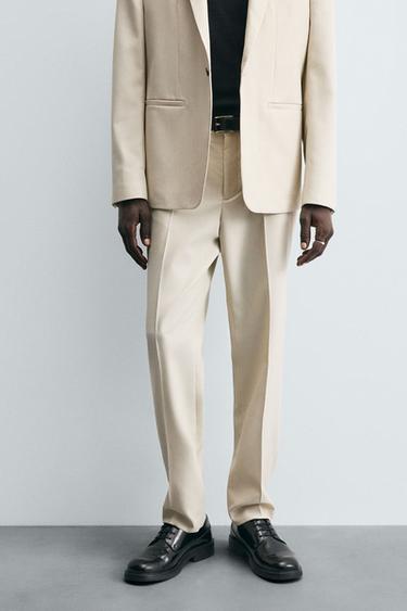 Zara WOOL BLEND SUIT PANTS - Ecru
