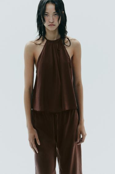FLOWING CROP TROUSERS - Brown by Zara - Image 1