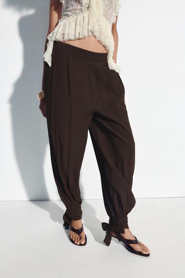SAROUEL TROUSERS WITH BOWS - Dark brown by Zara