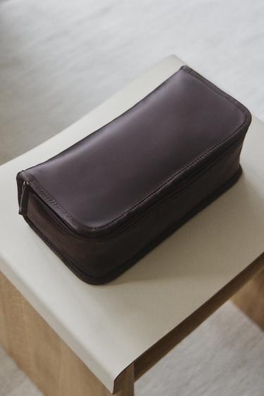 SATEEN OBJECT HOLDER WASH BAG - Chocolate Brown by Zara