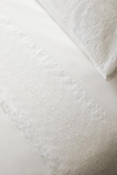 EMBROIDERED FLAT SHEET - White by Zara - Image 5