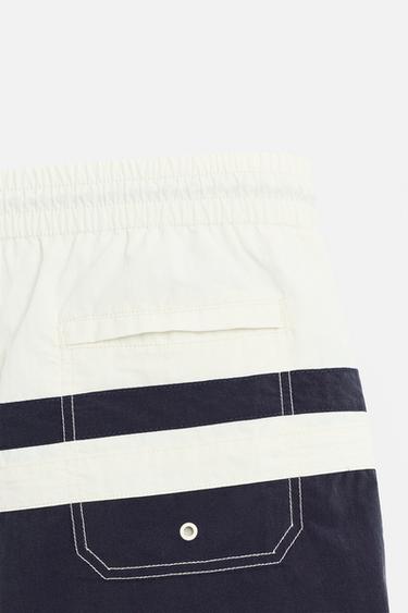 COLOUR BLOCK LONG SWIMMING TRUNKS - Navy blue by Zara - Image 3