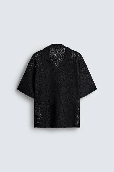 CROCHET TEXTURED SHIRT - Black by Zara - Image 7