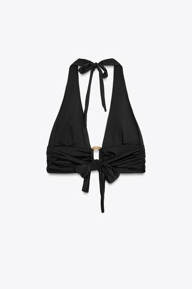 HALTER BIKINI TOP WITH METAL DETAIL - Black by Zara - Image 3