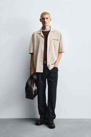 Zara LYOCELL - COTTON PRINT SHIRT - taupe brown