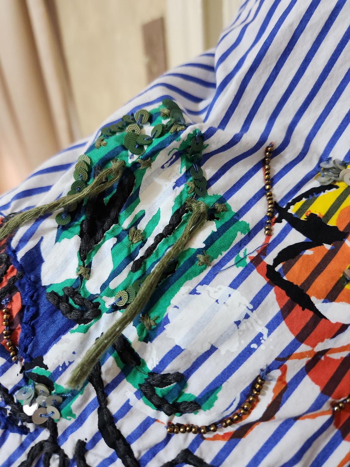 OVERSIZE STRIPED WOMEN SHIRT BEADED DETAIL - Image 7
