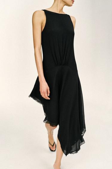 Zara ASIMETRIČNA MIDI HALJINA – Crna
